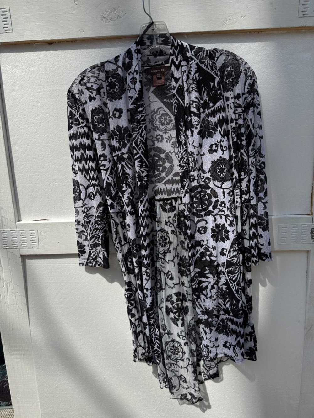 Multiples Petite Black & White Sheer Cardigan